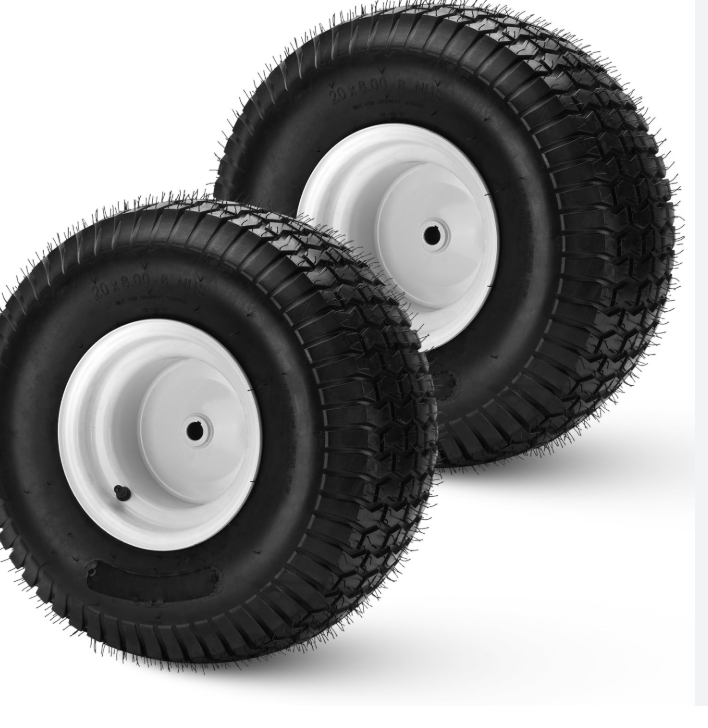 20x8.00-8" Lawn Mower Rear Tires w/Rim for Riding Lawnmowers & Tractors L100 L110 L111, 3.5" Offset Hub, 3/4" Borehole, 3/16" Keyway, (Not for OVAL shaft), 4Ply Tubeless, 965lbs Capacity (2 pack)