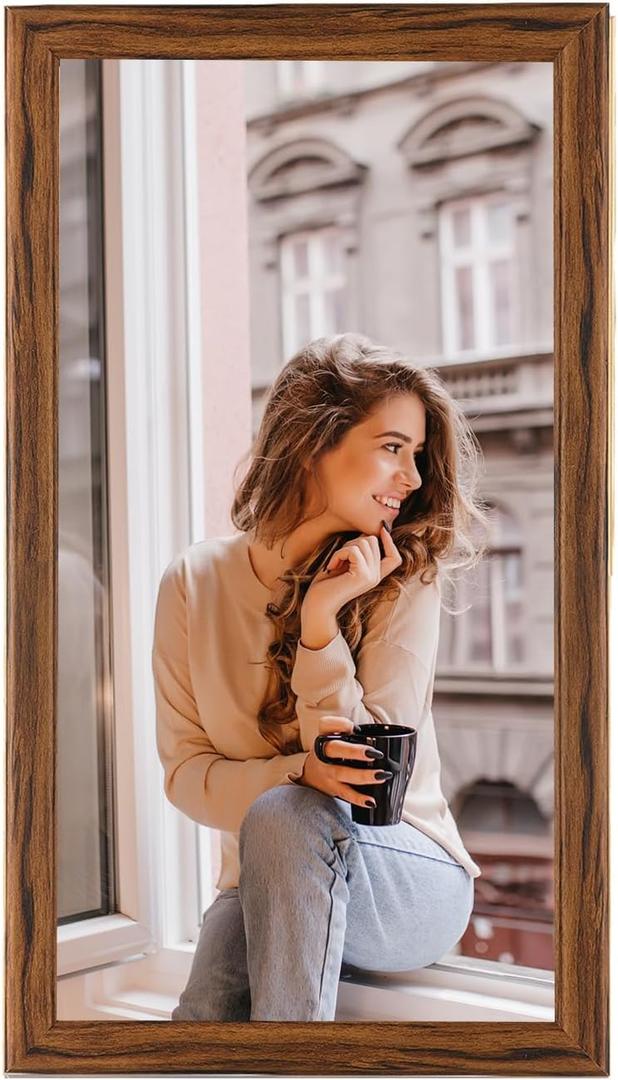 11x22 Wood Frame Brown, Rustic Natural Wooden 22x11in Poster Picture Frame, Distressed 11 x 22inch Woodgrain Gallery Photo Frame with HD Plexiglass, Horizontal Vertical Wall Mounting Display 1pcs