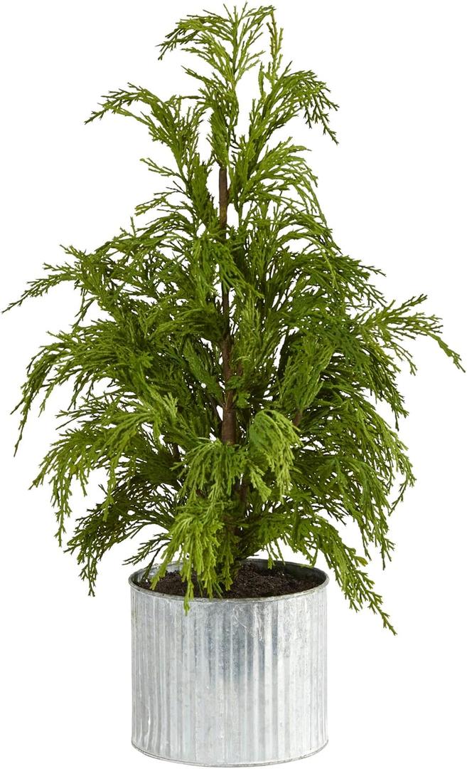 Nearly Natural 20in. Cedar Pine Natural Look Artificial Tree in Decorative Planter (Green)