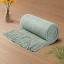 Vonty Sage Green Knitted Blanket with Tassels Fringe 50" x 60", Super Soft Knit Throw Blanket, Farmhouse Decorative Lightweight Blanket for Couch, Sofa, Bed