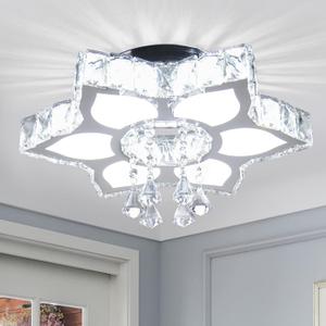 CLAIRDAI 16.1" Crystal Ceiling Light Fixture Modern Crystal Chandelier Flower LED Chandeliers Flush Mount Ceiling Light for Bedroom Dining Room Living Room (6500K Cool White)