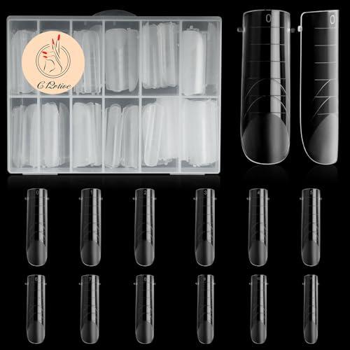 C12rtive 120 Pcs Dual Nail Forms,Matte Square & C-Curved Extension Poly Nail Gel Nail Molds 12 Sizes for Gel Glue, Full Cover Nail Art Design Salon & DIY