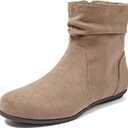 Luoika Women's Wide Width Ankle Boots - Black Brown Short Boots Block Low Heel Side Zipper Booties. Size 8