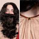 Spooktacular Creations Mens Jesus Christ Robe with Wig, Beard, Shawl, Belt Set for Adult Halloween Dress Up Party Cosplay (L)