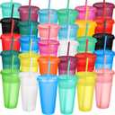 Honeydak 30 Pack Tumbler with Straw and Lid Bulk Glitter Plastic Cups Water Bottle Iced Coffee Travel Mug Reusable Party Favor Cups for Birthdays travel 24-27 oz (Assorted Color)