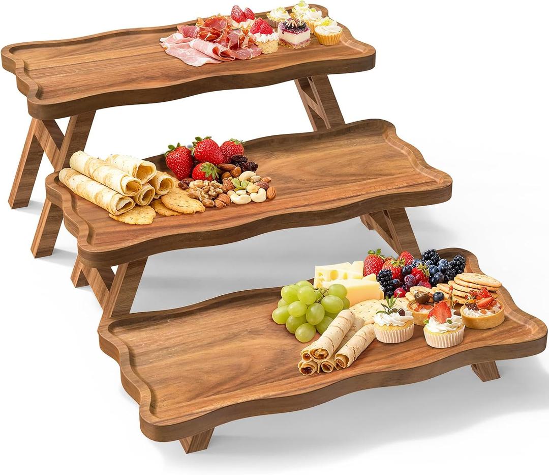 Acacia Wood 3 Tier Cupcake Stand, Serving Tray for Party, Foldable Dessert Table Display Set, Tiered Tray Decor for Party, Birthday, Wedding, Christmas