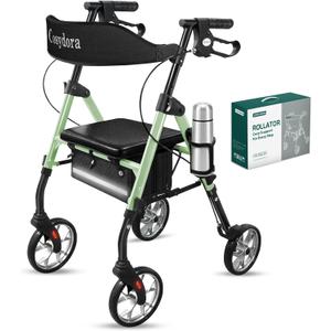 Cosydora Rollator Walkers for Seniors with Seat, 13.6 Lbs Ultra Lightweight Foldable Rolling Walker, 350Lbs Heavy Duty Aluminum, 8" All Terrain Wheels, Dual Adjustable Height, Sage Green