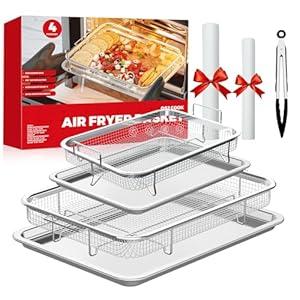 Air Fryer Basket for Oven, Air Fryer Basket and Stainless Steel Baking Tray Pant Oven Air Fryer Pan Rack for Cooking Baking Dishwasher and Broiling (13.1"x9.6" & 15.3"x11.1")