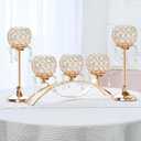 Kehail Set of 3 Gold Crystal Tea Light Candlestick Holders Flower Shape with Crystal Pendant Bowl Votive Metal Candle Holder for Table Centerpieces Wedding Home Decor (Set of 3, Gold)