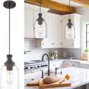 zeyu 1-Light Pendant Light Fixtures for Kitchen Bedroom, Farmhouse Hanging Pendant Light, Clear Glass Shade, Oil Rubbed Bronze Finish, ZG33M1L-L ORB (6.3 Inch | 1 Pack)