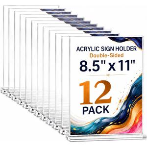 12-Pack Acrylic Sign Holder 8.5x11, Clear Tabletop Display Stand