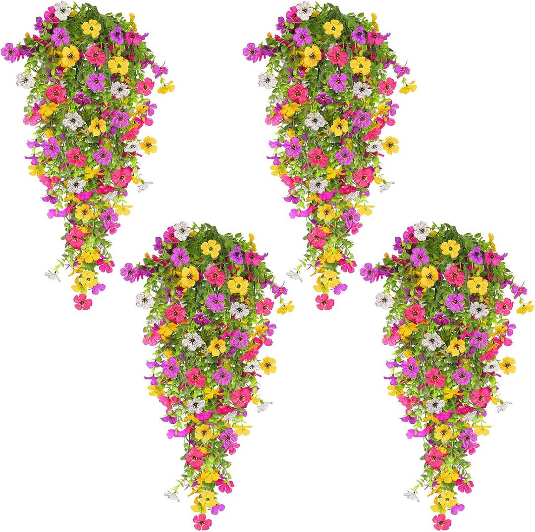 TURNMEON 4PCS Artificial Flowers for Outdoors Summer Decor, UV Resistant No Fade Fake Hanging Flowers Faux Plants Realistic Silk Flower for Outside Gardens Planter Porch Patio Yard Home Indoor Decor
