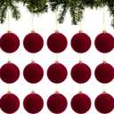 15pcs Velvet Christmas Balls 1.97 Inches Flocked Christmas Hanging Ornaments Ball Red Xmas Tree Velvet Balls for DIY Craft Projects Wedding Christmas Tree Home Decor