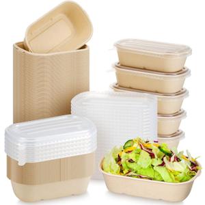 Remerry 100 Sets 23 oz Disposable Bowls with Lids Paper Meal Prep Containers Disposable Paper Food Containers Throw Away Lunch Salad Bowls for Restaurant Party Serving