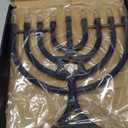 LED Electric Blue Hanukkah Menorah with Special Effects - Battery/USB Powered, Star of David, 4 Lighting/Blinking Modes, Large LED Bulbs, Chanukah Traditional Electric Menorahs - Navy Blue