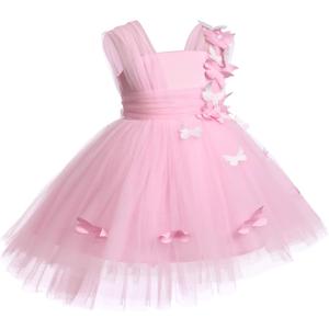 Toddler Baby Flower Girls Sequins Bowknot High Low Tutu Dress Petal Lace Princess Pageant Wedding Birthday Party Formal Gown (12-18 Months, Pink Butterfly)