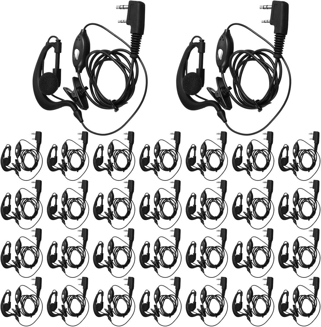 30 Pcs Walkie Talkie Earpiece with Mic 2 Pin Two Way Radio Ear Piece Microphone Earbud Bulk Single Wire Earhook Headset Compatible with Baofeng UV-5R BF-888S Arcshell Retevis H-777 RT21 RT22