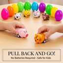 12 Pack Filled Easter Eggs with Animal Pull Back Car Toys - Surprise Toy Assortment for Easter Egg Hunts, Basket Stuffers & Party Favors | Easter Gifts for Kids Boys Girls