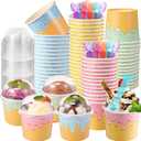 40 Pack 6 oz Ice Cream Cups with Lids and Spoons Paper Dessert Cups Colorful Sundae Bowls Disposable Ice Cream Containers for Hot Soup Spring Summer Graduation Bar Party Supplies
