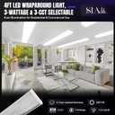 4FT LED Wraparound Light 75W/65W/55W, 8250lm/7150lm/6050lm, 3000K/4000K/5000K 4 Foot LED Wrap Light Fixture, Flush Mount for Garage Workshop, Fluorescent Light Replacement Office, ETL 4 Pack