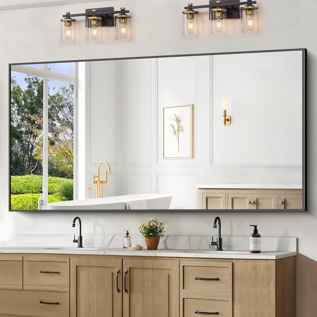 BONEWEI Bathroom Mirror,72x36 inch Bathroom Mirrors for Over Sink, Large Wall Mirror for Bathroom Wall Mounted Rectangle Mirrors, Black Vanity Mirror for Living Room, Bedroom Entryway, Horizontal/Vertical