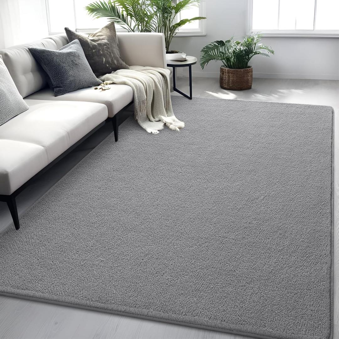Gray Rugs for Living Room Bedroom, 6x9 ft Grey Area Rug, Washable Memory Foam Indoor Carpet, Modern Aesthetic Minimalist Non-Slip Carpets for Boys Girls Adults Home Decor