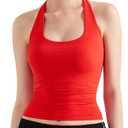 SUUKSESS Women Halter Tank Tops Double Lined Backless Y2K Trendy Going Out Tops (Red, L)