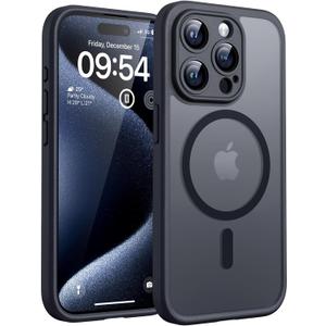TOCOL Magnetic for iPhone 15 Pro Case, Upgraded Full Camera Protection, Compatible with Magsafe, Drop Protection, Translucent Matte Back Phone Cover 6.1-Inch (Black)