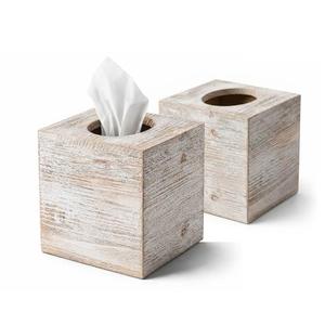 White Barnwood Tissue Box Cover: 2 Pack Tissue Box Holder Includes Slide-Out Bottom Panel, Stylish Tissue Box Cover Square Perfect for Farmhouse Bathroom Decor