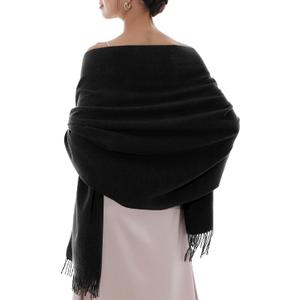 RIIQIICHY Women's Scarf Pashmina Shawls and Wraps for Evening Dress Bridesmaid Wedding Bridal Winter Warm Long Large Scarves (Black)