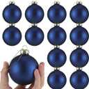 Syhood 12 Pcs Glass Christmas Ball Ornaments 2.64 Inch Small Glitter Christmas Tree Balls Ornaments Decoration Present for Xmas Tree Decorations Set(Dark Blue) (Matte)
