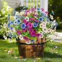 Artificial Spring Flowers Outdoors UV Resistant Plastic Flowers Outdoors Faux Flowers Fake Plants Outside for Garden Porch Planters Silk Flowers Daisy Decor, 6 Bundles (Mix White Blue Purple)