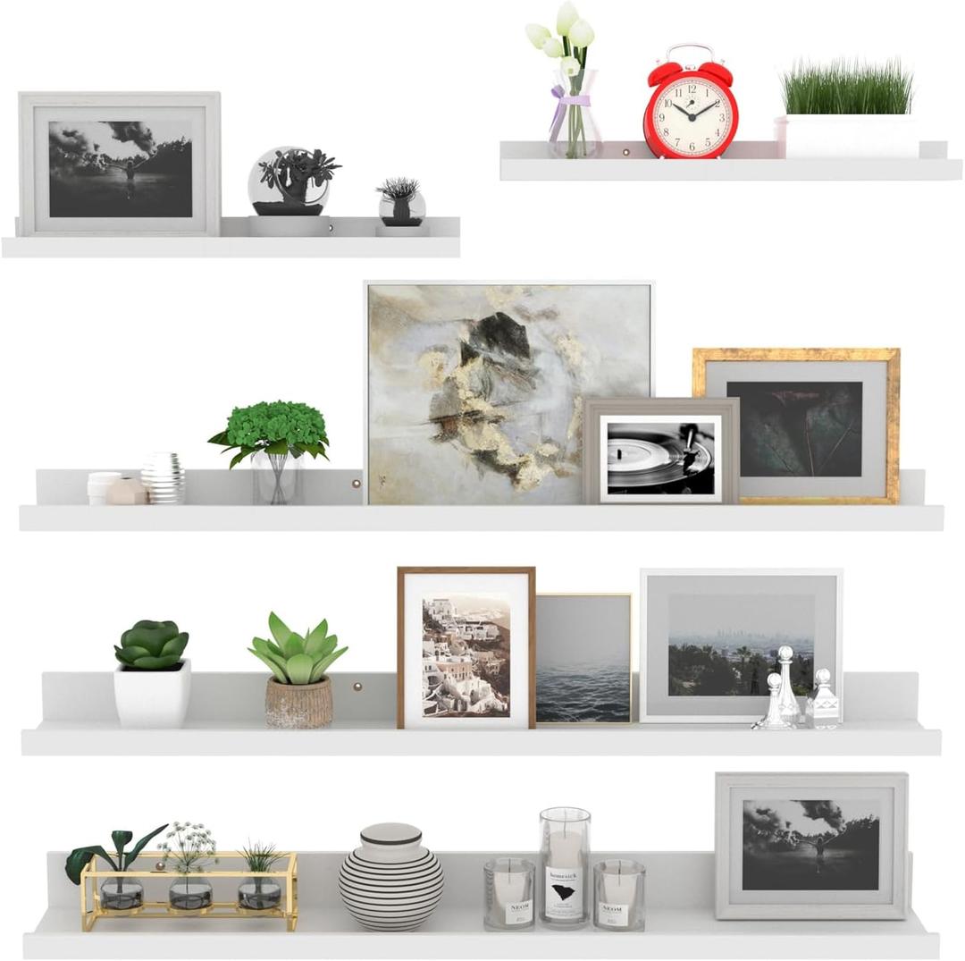 Giftgarden 36 Inch Large Floating Shelves for Wall Set of 5, White Wood Wall Shelves for Bathroom, Bedroom, Kitchen, Living Room Storage and Decoration, Wooden Picture Ledge