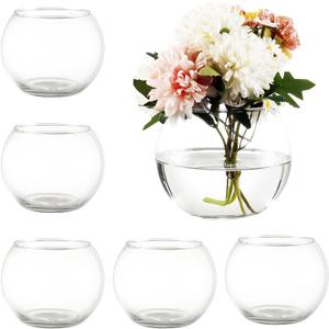 Clear Round Vases Set of 6, Flower Vases for Centerpieces, Glass Vase for Flowers, Glass Bowl Vase for Living Room, Bedroom, Kitchen, Office, Wedding, 5'' W x 4'' H (Large)