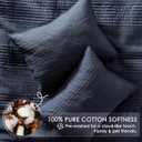 palassio Striped Navy Blue 100% Cotton Quilt Queen Size Bedding Sets, Lightweight Crinkly Channel Pick Stitch Textured Bedspread Soft Shabby Chic Farmhouse Country Coverlet for All Season, 2 Shams