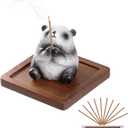Lionpower Incense Holder for Sticks with Burner & Ash Catcher - Resin Panda, Wooden Tray, 10 Incense Sticks for Meditation Yoga Spa, Cute Home Decor Room Accessories (Panda)