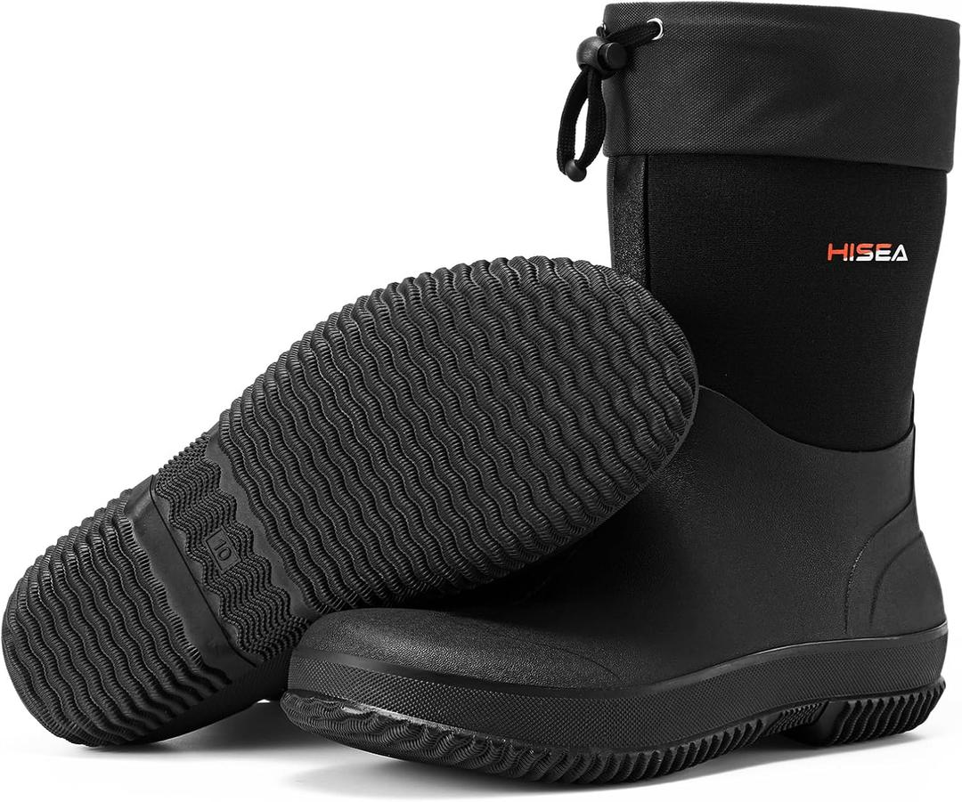 HISEA Upgraded Garden Boots for Men, Mud Resistant Outdoor Work Boots Mens Waterproof Neoprene Rubber Insulated Rain Shoes Ankle High Rainboots, Size: 11