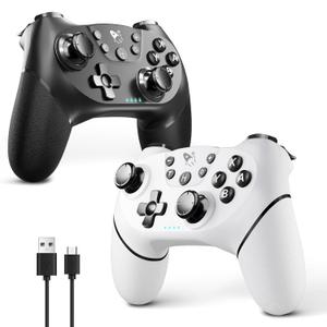 AceGamer Wireless Pro Controller for Nintendo Switch/Lite/OLED/Switch 2/PC, 2 pack, Dual Vibration/Turbo/Ergonomic! (Black & White)