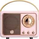 Retro Bluetooth Speaker, Wireless Vintage Small Speaker, Hands-Free Call,400mA Battery,TF Card,Aux Line, Portable Speaker for iOS Android Smartphone Home Office Gift Ideas Pink