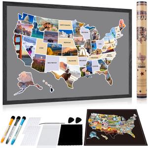 USA Photo Map+Scratch Off Map of US,50 States Travel Tracking Maps 24 x 36 in,Idea Gifts for Lovers Couples Adventurer Travelers Retirees,United Rv States Visited Vacation Tracker Wall Decor(Unframed)