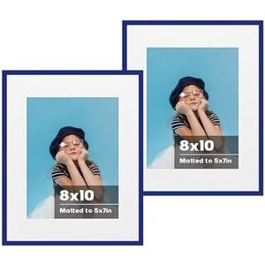 jenesaisquoi 8x10 Picture Frame 2 Pack - Display Posters 5x7 with Mat or 8x10 Without Mat - Vertical & Horizontal Wall Hanging for Posters & Art Prints Blue Aluminum Alloy