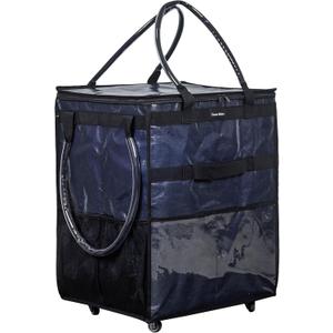 Reusable Grocery Bag On Wheels Large Capacity Shopping Trolley Foldable Rolling Tote with Outside Pocket, Heavy Duty Handle (Blue, Medium)