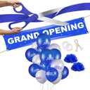 Deluxe Grand Opening Ribbon Cutting Ceremony Kit - 25" Giant Scissors with Blue Satin Ribbon, Banner, Bows, Balloons & More