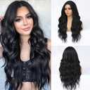 Black Wig for Women Long Wavy Black Wig Middle Part 26 Inch Wigs Heat Resistant Synthetic Wig for Daily Use