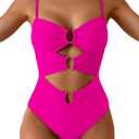 Eomenie One Piece Swimsuit for Women Ring Linked Monokini Sexy Bathing Suit Cutout Swim Suit (Small, Hot Pink)