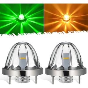 Partsam 2Pcs Dual Color Amber/Green LED Glass Lens Watermelon Lights, [Patented] Turn Signal Marker Lights with Stainless Steel Bezel Compatible with Kenworth Peterbilt Freightliner