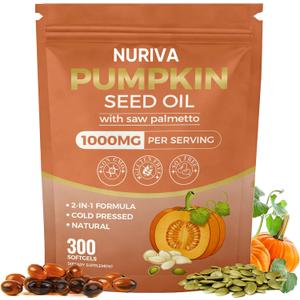 Pumpkin Seed Oil with Saw Palmetto Capsules 2-in-1 Formula, Cold-Pressed Virgin Oil, 300 Softgels | Essential Fatty Acids | Supports Hair Growth, Bladder & Prostate Health | Non-GMO(1 PACK)