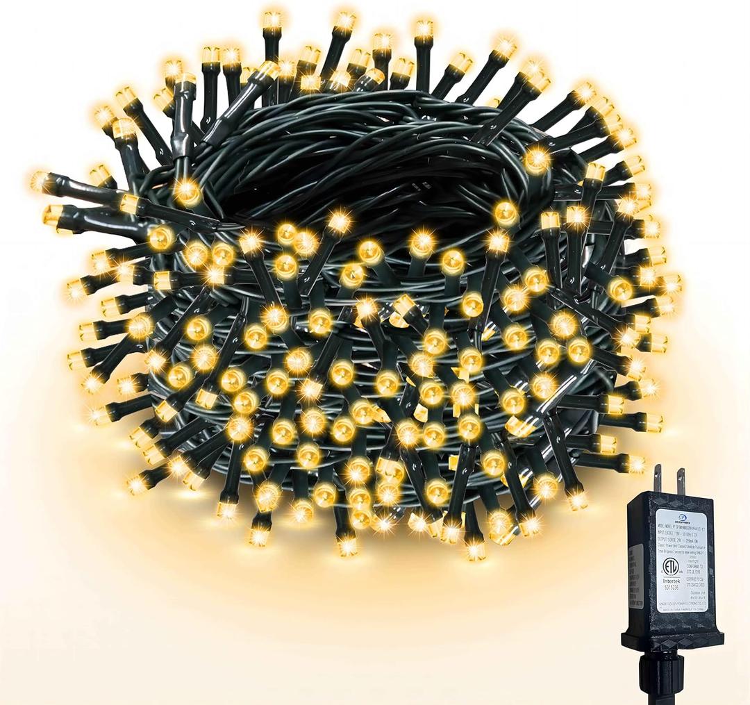 WISD Christmas Outdoor String Lights 75ft 200 LED Waterproof with Memory Modes, Twinkle Plug in Fairy Lights for Indoor Xmas Tree Backyard Wedding Party Garden Balcony Porch Decor, Warm White