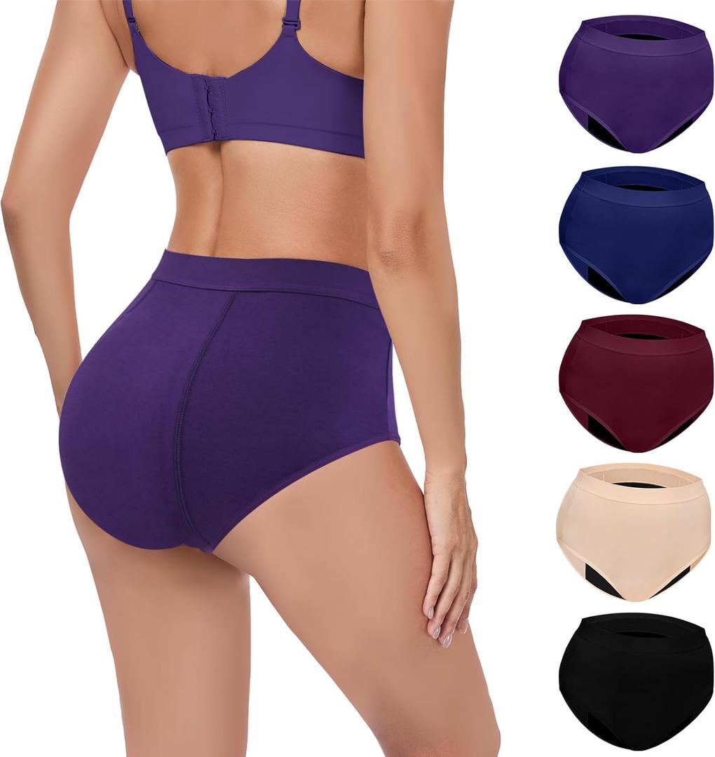 Incontinence Underwear for Women - 100ml Absorbency, Reusable, Leak Proof | Bladder Control Panties for Women | Postpartum & Menopause 5 Pack (5 Color, XL)