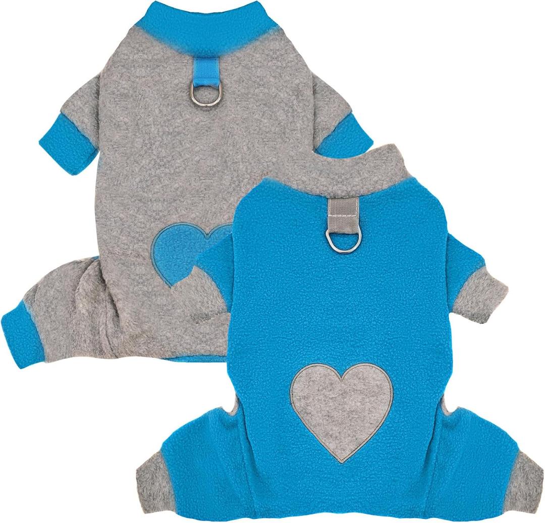 2 Pack Dog Pajamas Small Sized Dog Fleece Pajamas Cute Dogs Fleece Sweater Doggy Sweater Love Pattern For Small Dogs, X-Small, Blue